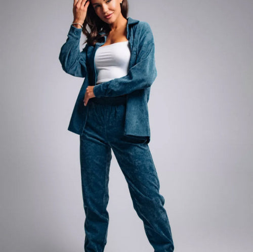 Damen nan Oversized-Cord-Set mit Hemdjacke und Gummizug-Jogpant Shop Nory