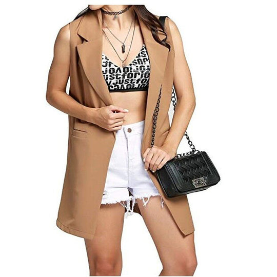 Damen Longweste im Tailoring-Look mit Schalkragen und Eingrifftaschen Shop Nory