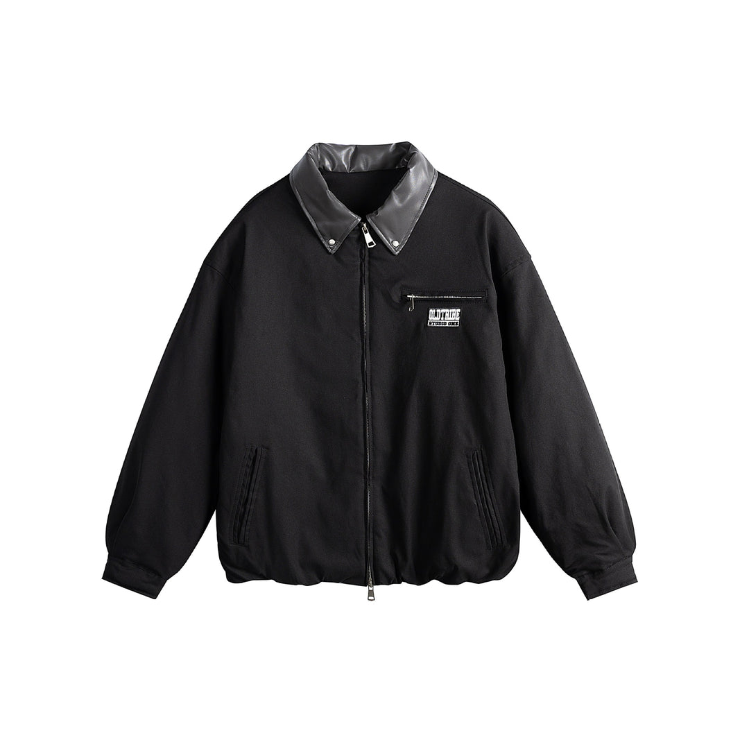 Unisex Oversized Blousonjacke mit Kunstleder-Umlegekragen, Zwei-Wege-Reißverschluss und elastischem Saum Shop Nory