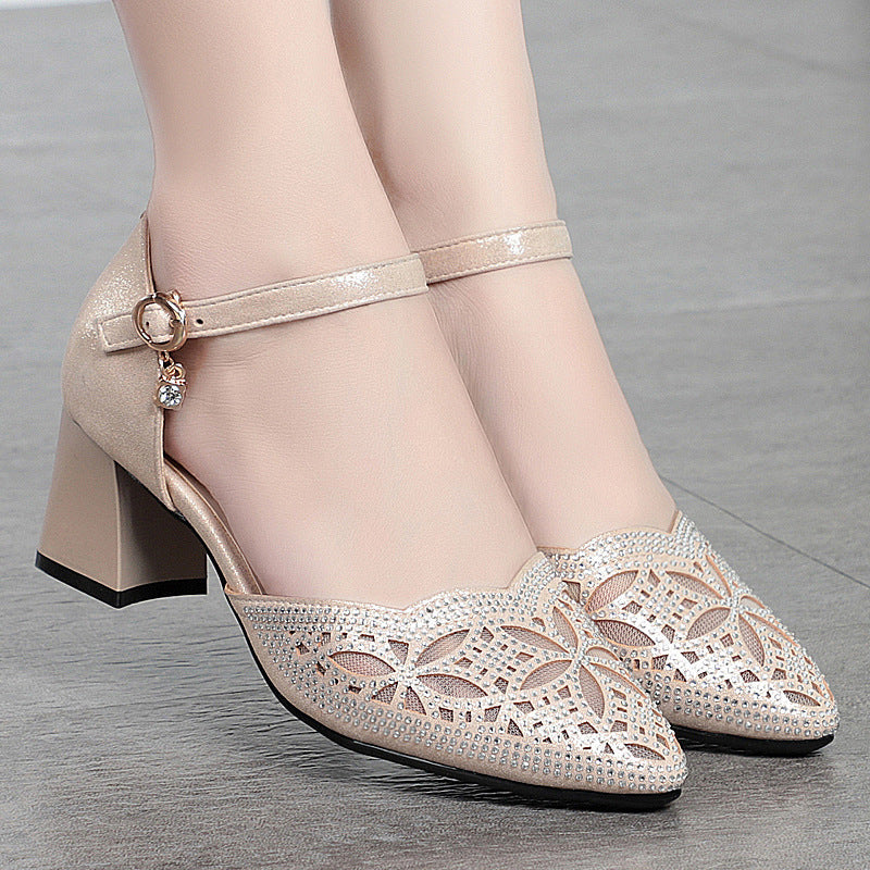 Damen Elegante Schnürpumps mit feinem Lochmuster und bequemem Blockabsatz Shopnory