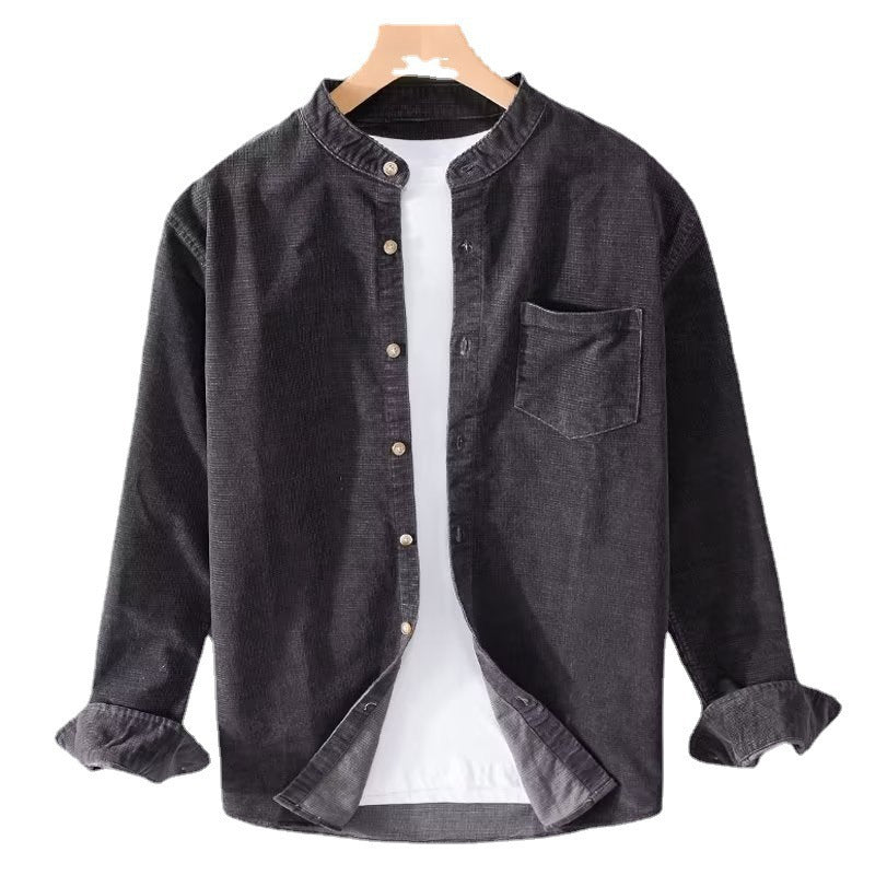 Herren Cordhemden mit Mandarin-Kragen und minimalistischem Design