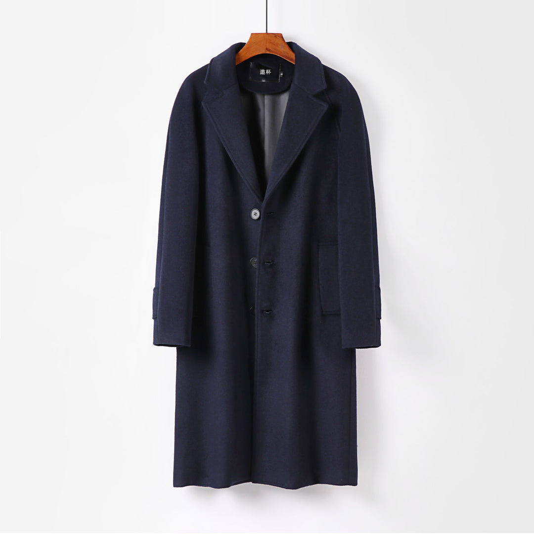 Herren Maxilanger Wollmantel mit cleanem Schnitt, schmalem Revers und innenliegendem Futter Shop Nory