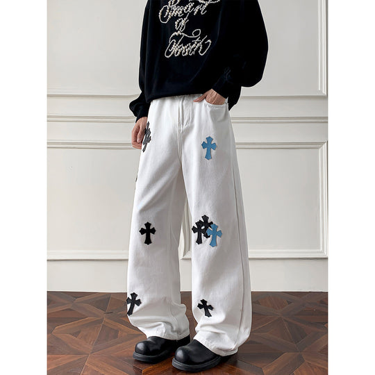 Damen Weitgeschnittene Denim-Hose mit kreativem Kreuzdesign Shop Nory