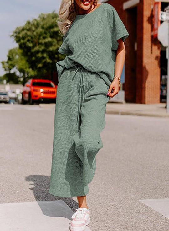 Damen lässiges Jumpsuit-Set aus weichem Material mit elastischem Bund und weit geschnittenen Beinen
