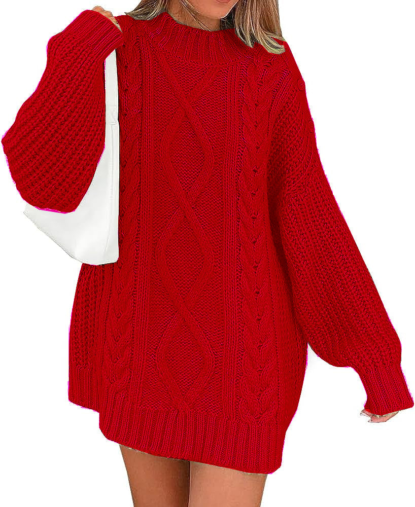 Damen Oversize Strickkleid mit Zopf- und Rippstruktur Shop Nory