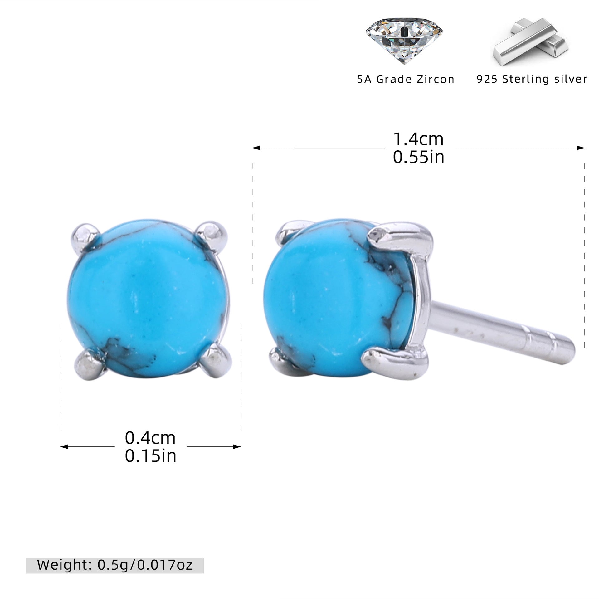 Damen Ohrstecker aus 925 Sterling Silber mit türkisfarbenem Zirkon Shop Nory