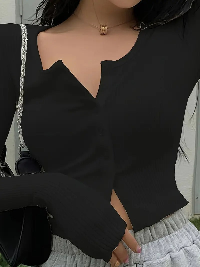 Damen Figurbetonter gerippter Cropped-Cardigan mit V-Ausschnitt und Knopfleiste Shop Nory