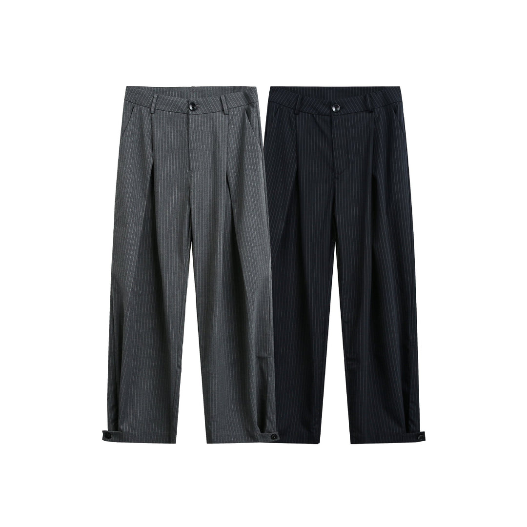 Damen Hochtaillierte weite Anzughose mit Bügelfalten, Nadelstreifen und verstellbarem Umschlag Shop Nory