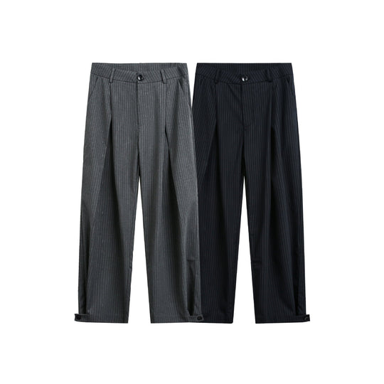 Damen Hochtaillierte weite Anzughose mit Bügelfalten, Nadelstreifen und verstellbarem Umschlag Shop Nory
