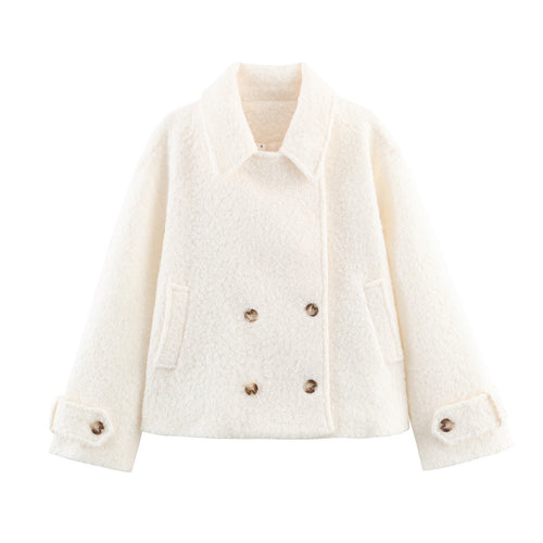 Damen Boxy Bouclé‑Cabanjacke mit Doppelreiher, Hemdkragen und Pattentaschen Shop Nory