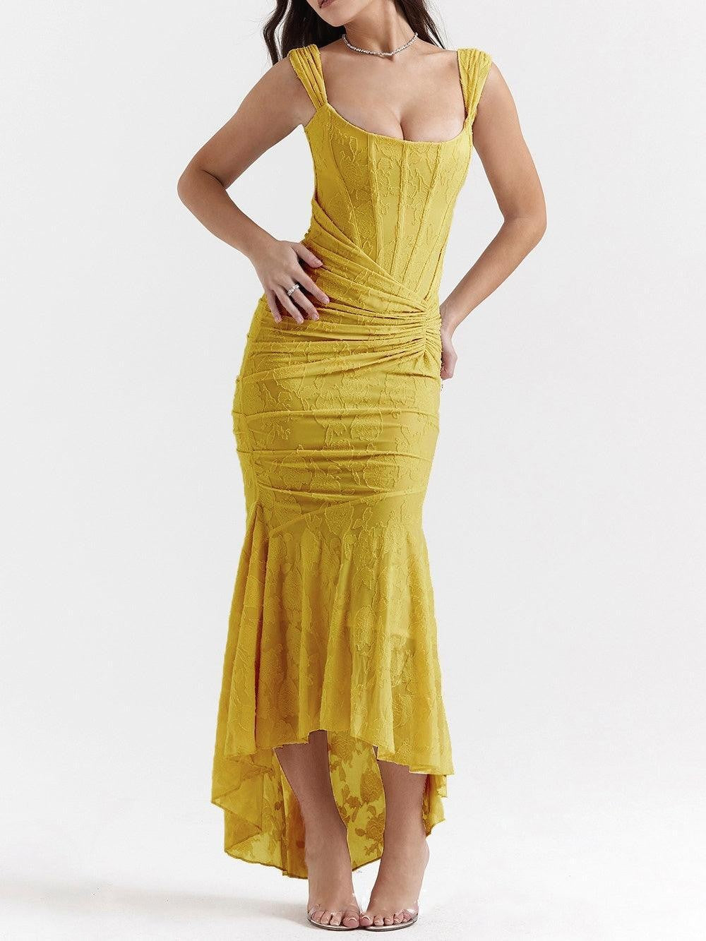 Damen nan eng anliegendes Korsett-Abendkleid mit integrierten Stäbchen, geraffter Wickelpassform und floraler Jacquardstruktur