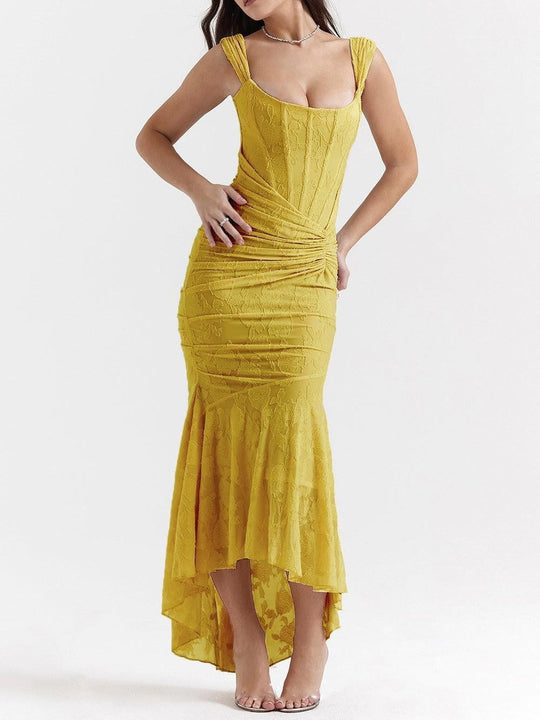 Damen nan eng anliegendes Korsett-Abendkleid mit integrierten Stäbchen, geraffter Wickelpassform und floraler Jacquardstruktur