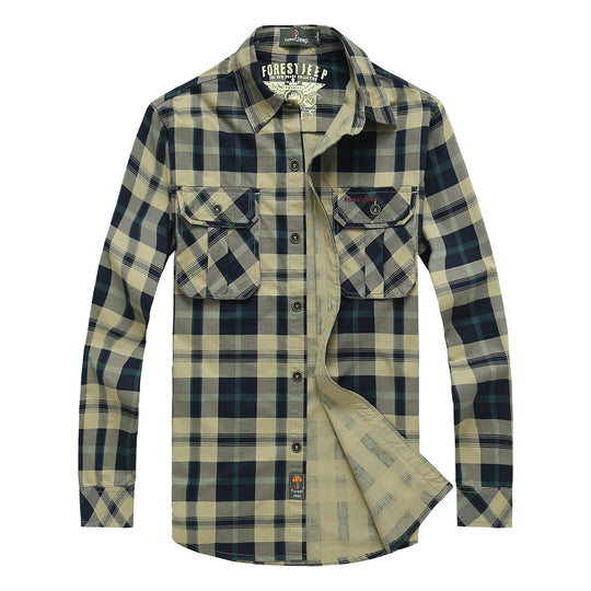 Herren kariertes Overshirt-Arbeitshemd mit Pattentaschen und durchgehender Knopfleiste Shop Nory
