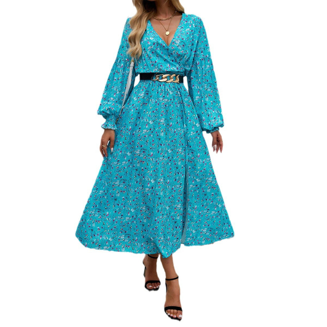 Damen nan Wickelmidikleid mit V-Ausschnitt, Ballonärmeln und taillierendem Gürtel Shop Nory