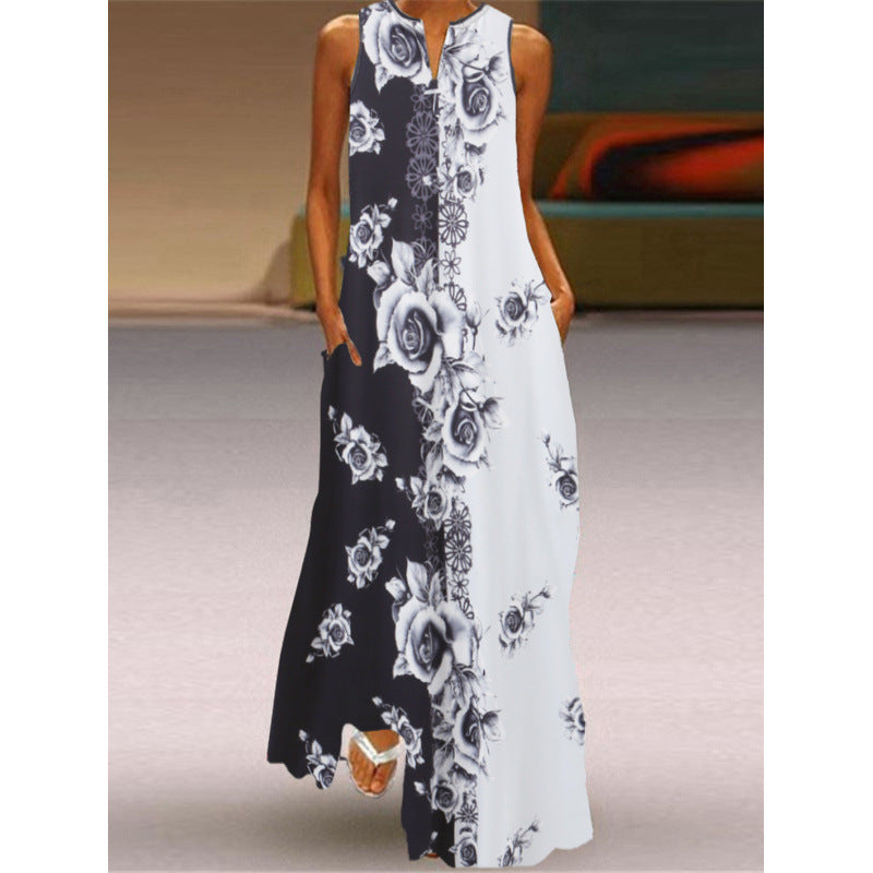 Damen Maxikleid mit elegantem floralem Design und seitlichen Taschen Shopnory