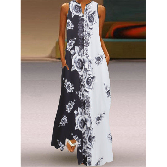 Damen Maxikleid mit elegantem floralem Design und seitlichen Taschen Shopnory