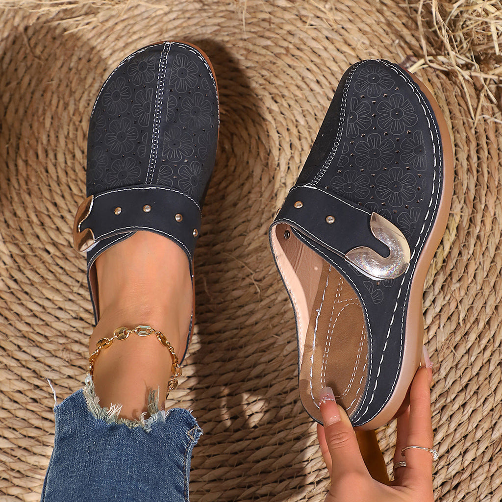 Damen Komfortable Clogs mit blumigen Verzierungen und ergonomischem Fußbett Shopnory