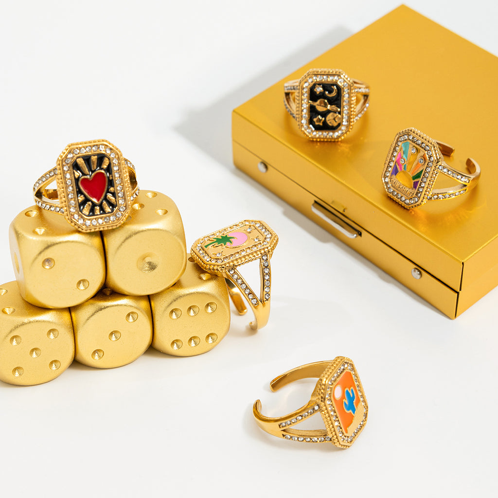 Damen Designer Ring mit kunstvollem Sternen- und Mondmotiv aus hypoallergenem Edelstahl Shop Nory
