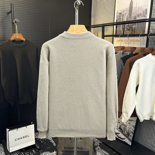 Herren Feiner Rippenstrick-Pullover mit Rundhalsausschnitt und verstärkter Schulternaht Shop Nory