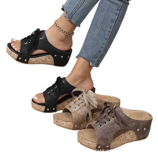 Damen Keil‑Sandaletten mit Schnürung und Korkplateau Shop Nory