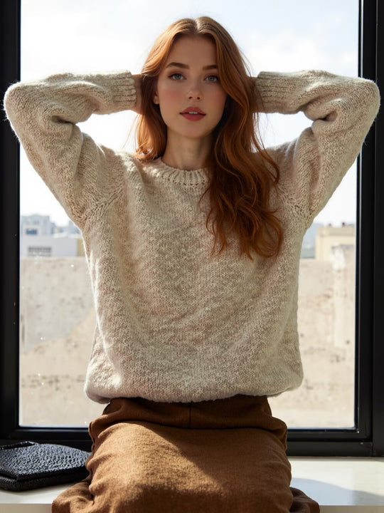 Damen Oversize Mohair‑Optik Pullover mit Rundhalsausschnitt und Raglanärmeln Shop Nory