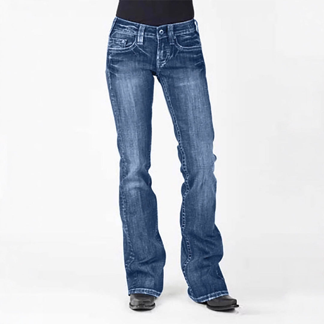 Damen elegante Bootcut Jeans mit hohem Bund und dezenter Waschung