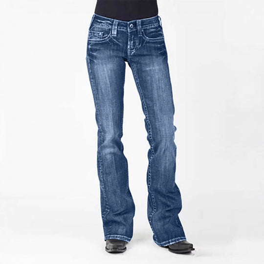 Damen elegante Bootcut Jeans mit hohem Bund und dezenter Waschung