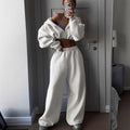 Damen lässiges Cropped Sweat-Set mit voluminösen Ärmeln und weitem Schnitt