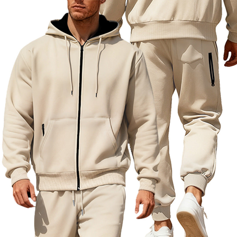 Herren nan Kapuzensweat-Set mit durchgehendem Reißverschluss, Kängurutasche und konischer Jogginghose mit Reißverschlusstaschen Shopnory
