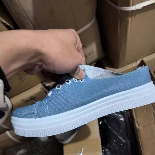 Damen Backless Denim-Slip-On Sneaker mit Schnürdetail und gepolstertem Fußbett Shop Nory