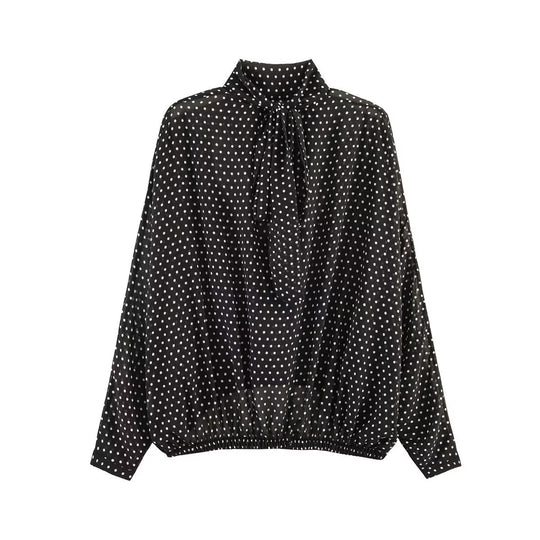 Damen Zweiteiliges Pünktchen-Set mit Stehkragenbluse und ausgestelltem Midirock Shop Nory