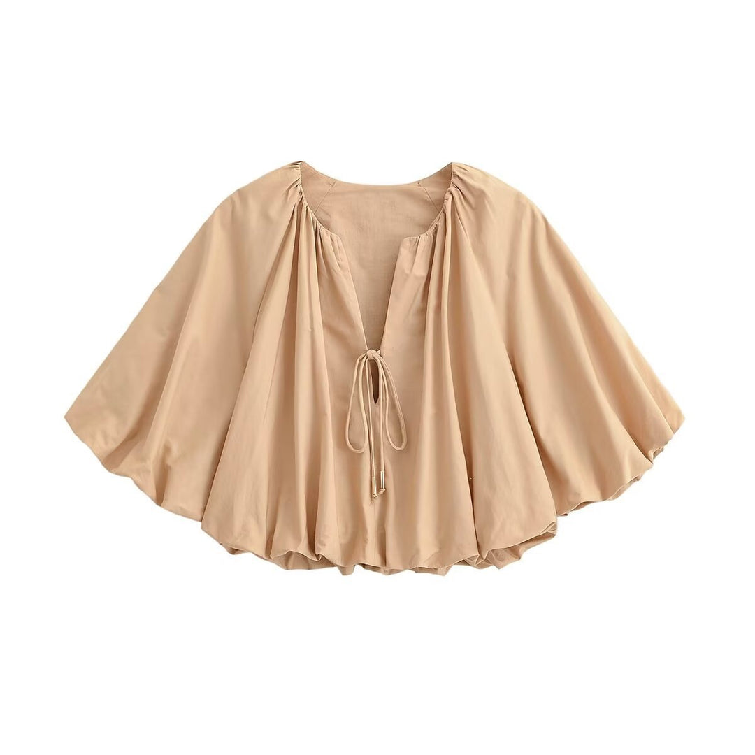 Damen Oversized Cape-Bluse mit Kordelzug, gerafftem Saum und voluminösen Fledermausärmeln Shop Nory