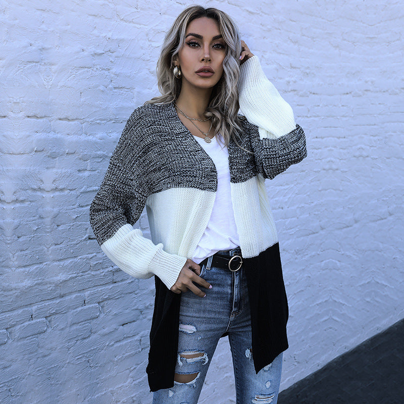 Damen Longline Strickcardigan mit Oversize-Schnitt und Farbblock-Optik Shop Nory