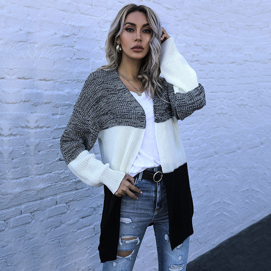 Damen Longline Strickcardigan mit Oversize-Schnitt und Farbblock-Optik Shop Nory