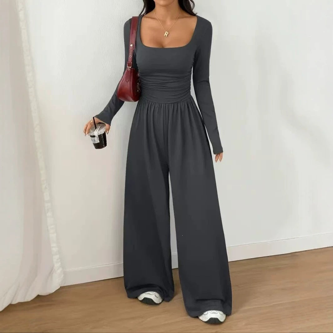 Damen Jumpsuit mit weitem Bein, eckigem Ausschnitt und geraffter Taillenpartie Shop Nory