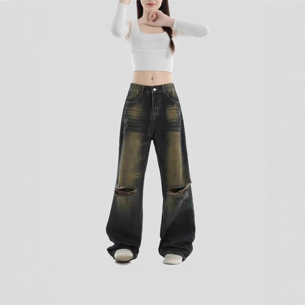 Damen Modische Weitbeinjeans mit zerrissenen Details Shop Nory