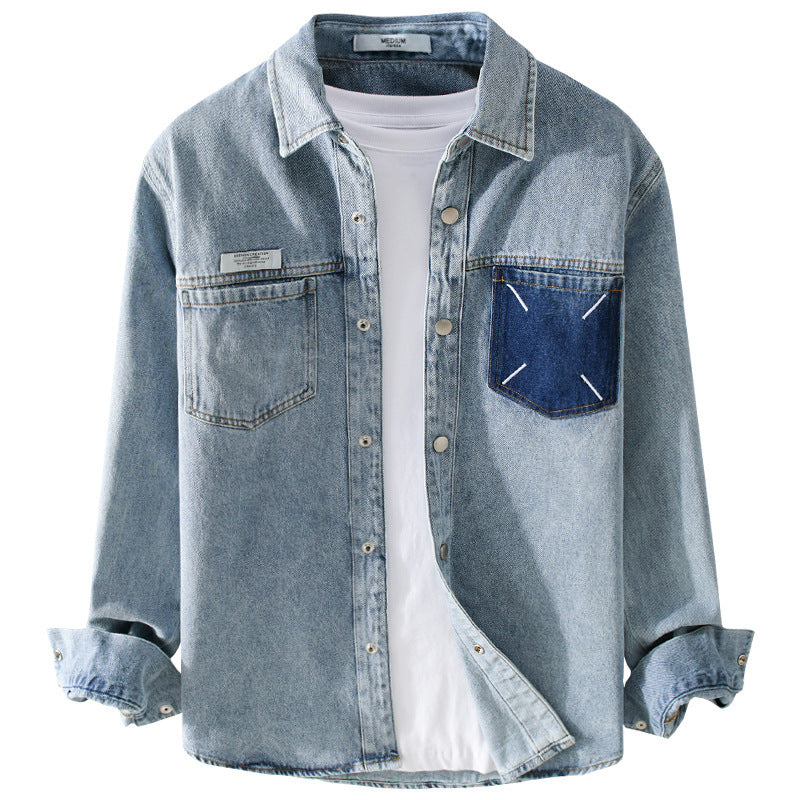 Herren Denim-Hemdjacke mit kontrastierter Brusttasche und Druckknopfverschluss Shop Nory