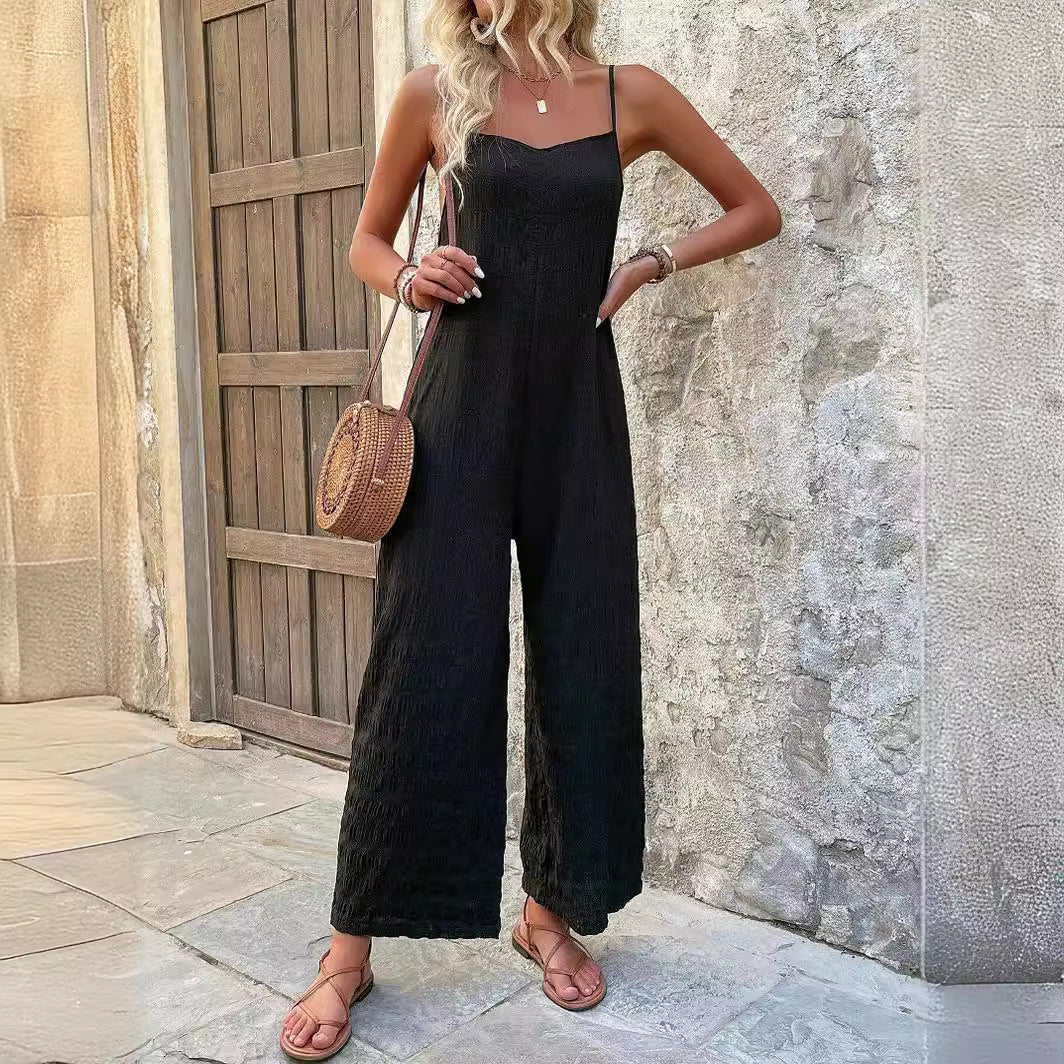Damen Lässiger ärmelloser Jumpsuit mit weitem Bein, Spaghettiträgern und Paisley‑Print Shop Nory