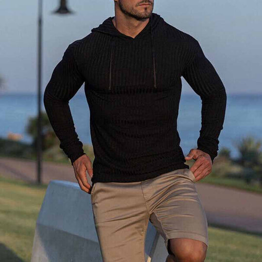 Herren Enganliegender Gerippter Kapuzenpullover aus Feinstrick Shop Nory