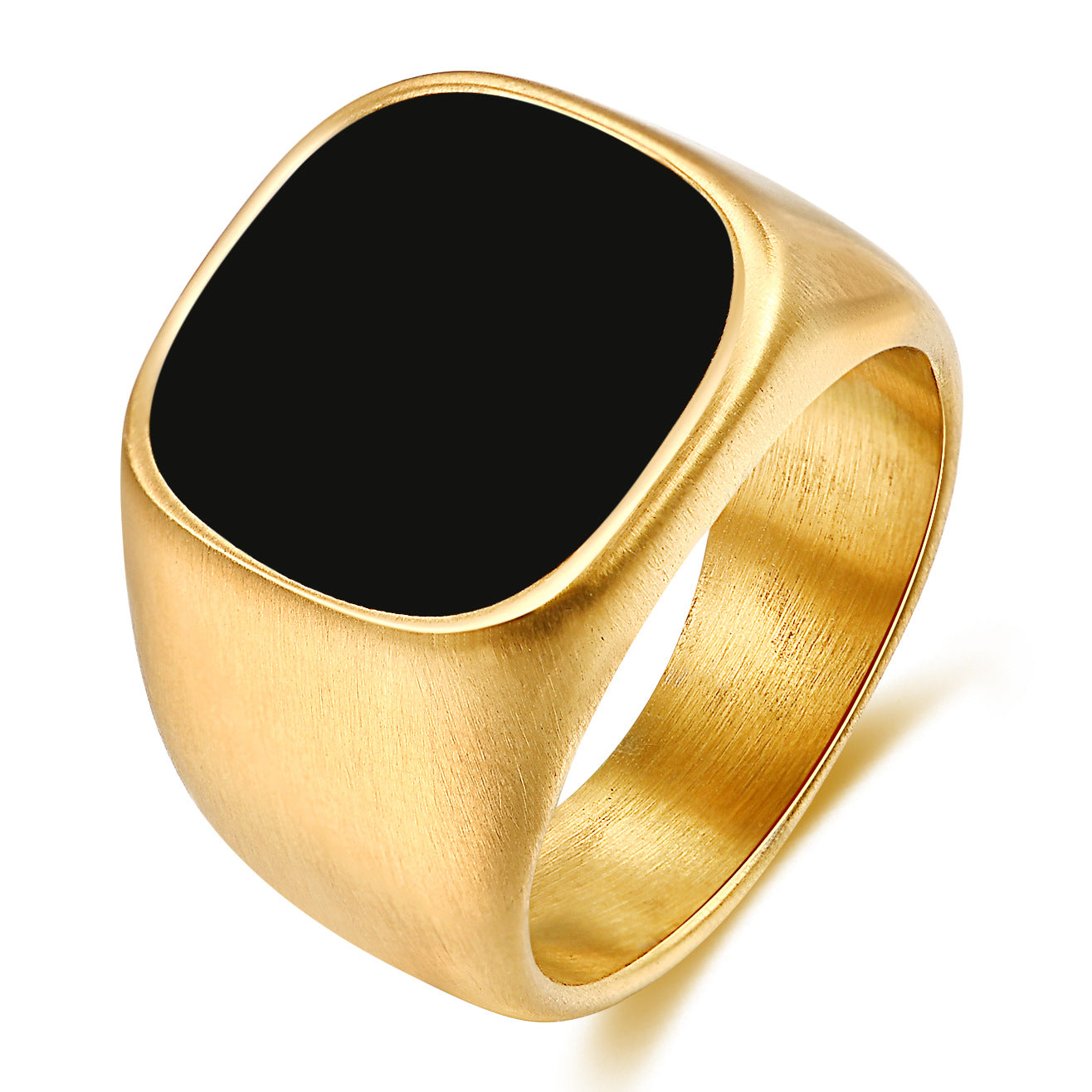 Herren Ring mit quadratischem Onyx-Einsatz und modernem, gebürstetem Design Shop Nory