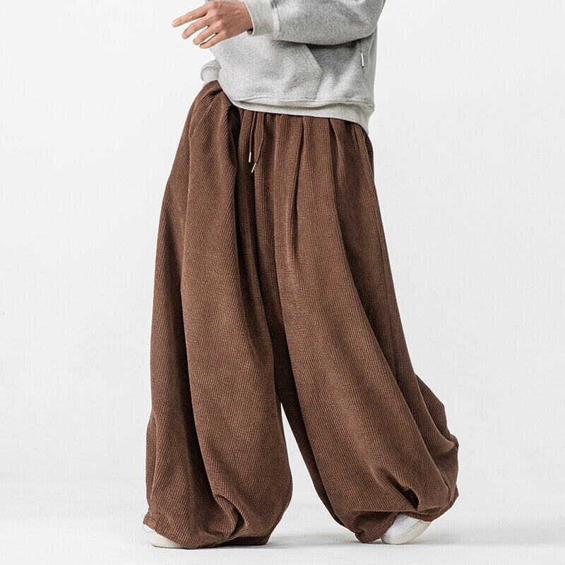 Herren Extraweite Cord-Ballonhose mit Falten, Tunnelzug und schwerem Fall Shop Nory