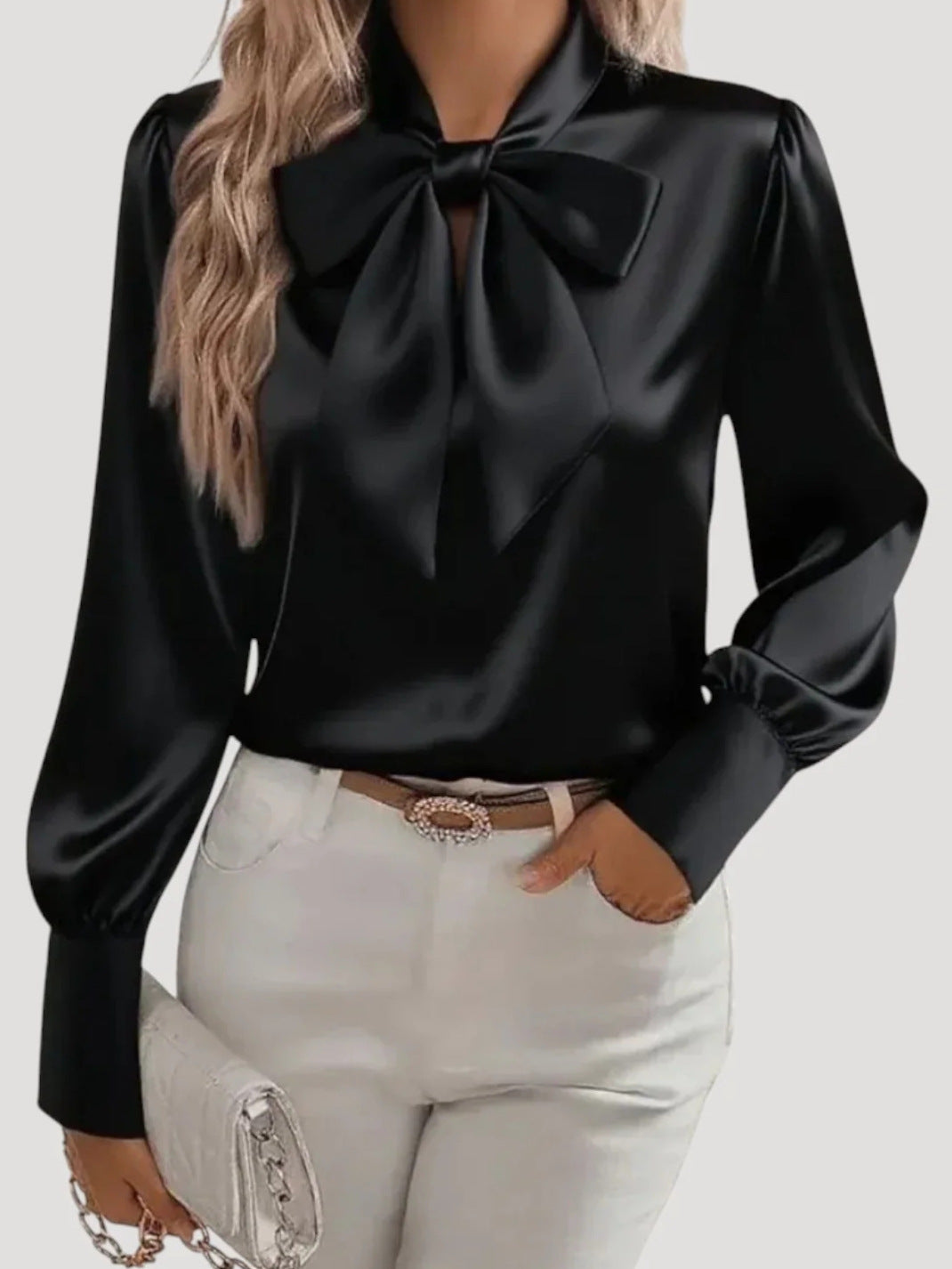 Damen elegante Bluse mit Schleifenkragen