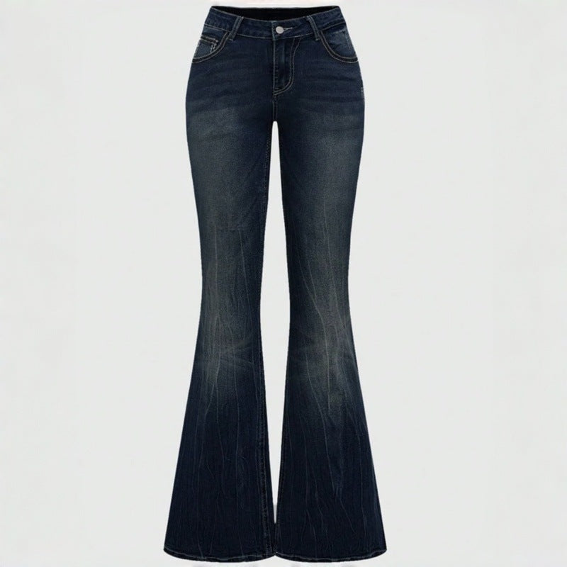 Damen Bootcut Jeans mit aufwendigen Stickereien und hohem Bund
