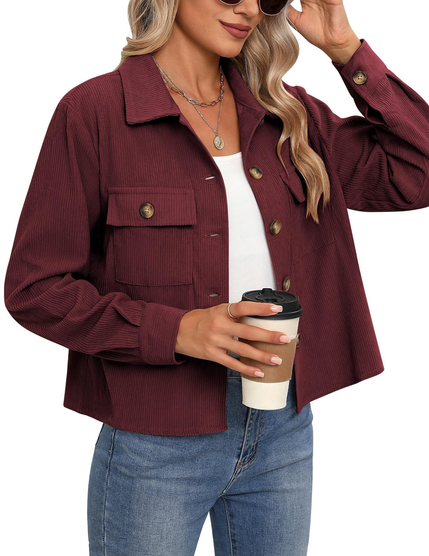 Damen Cordjacke mit zwei Brusttaschen