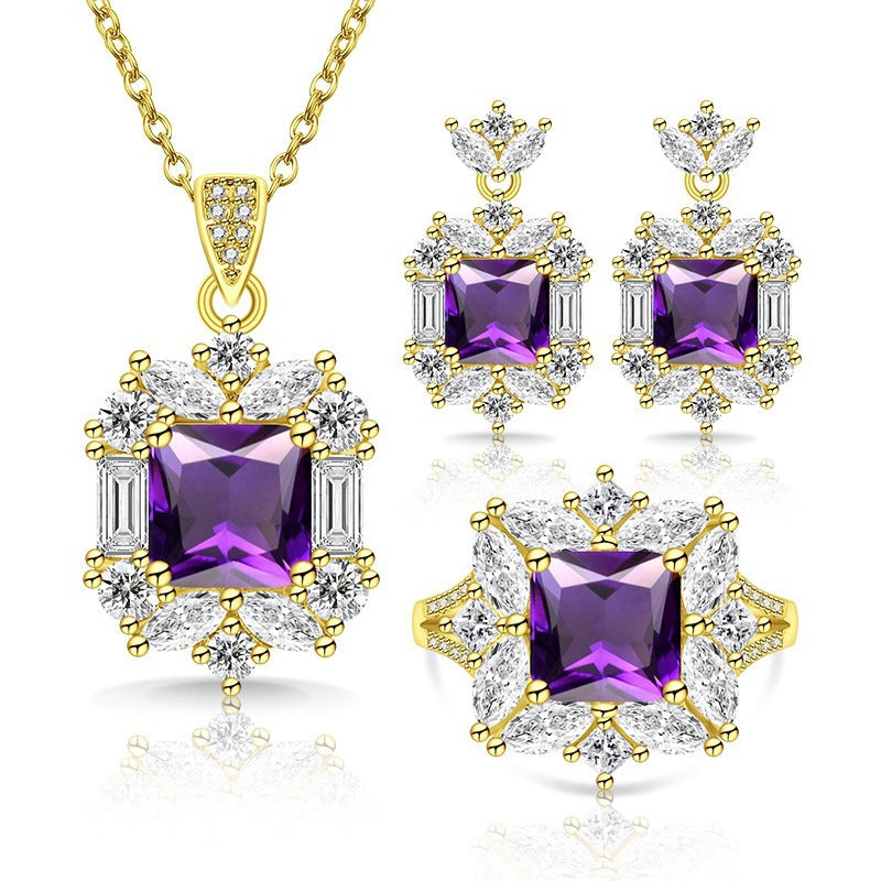 Luxuriöse quadratische Zentrum Cubic-Zirkonia Halo Schmuckkollektion Halskette Ohrringe Ring