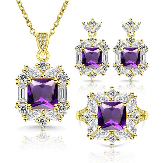 Luxuriöse quadratische Zentrum Cubic-Zirkonia Halo Schmuckkollektion Halskette Ohrringe Ring
