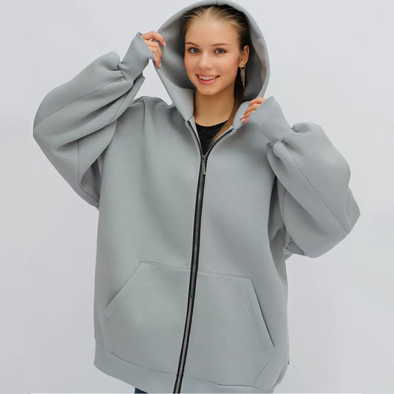 Damen lässiger Oversized Zip-Hoodie mit tiefen Taschen