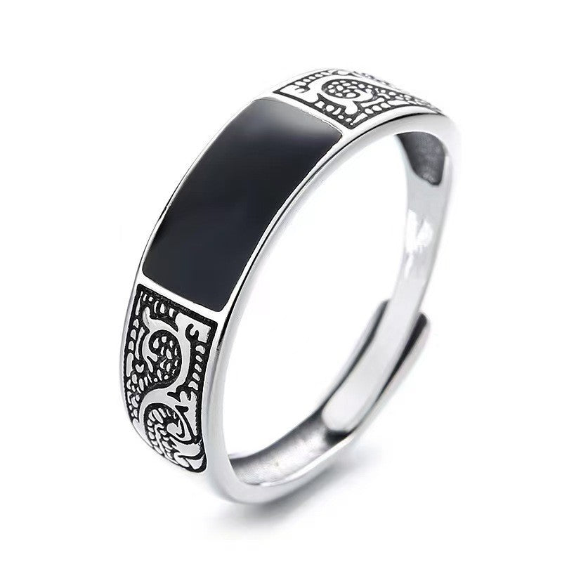 Herren Ring mit kunstvollem, graviertem Design und schwarzer Keramikeinlage Shop Nory