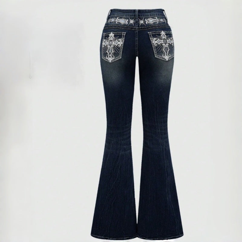 Damen Bootcut Jeans mit aufwendigen Stickereien und hohem Bund