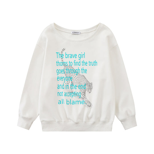Damen Oversize-Sweatshirt mit Rundhalsausschnitt, typografischem Statement und Leoparden-Illustration Shop Nory